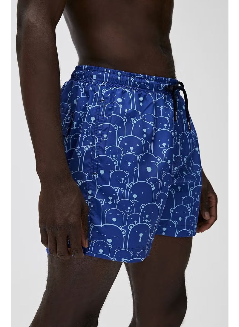 Bad Bear Elastic Waist Regular Fit Pocket Patterned Blue Men's Shorts Swimsuit - Image 2